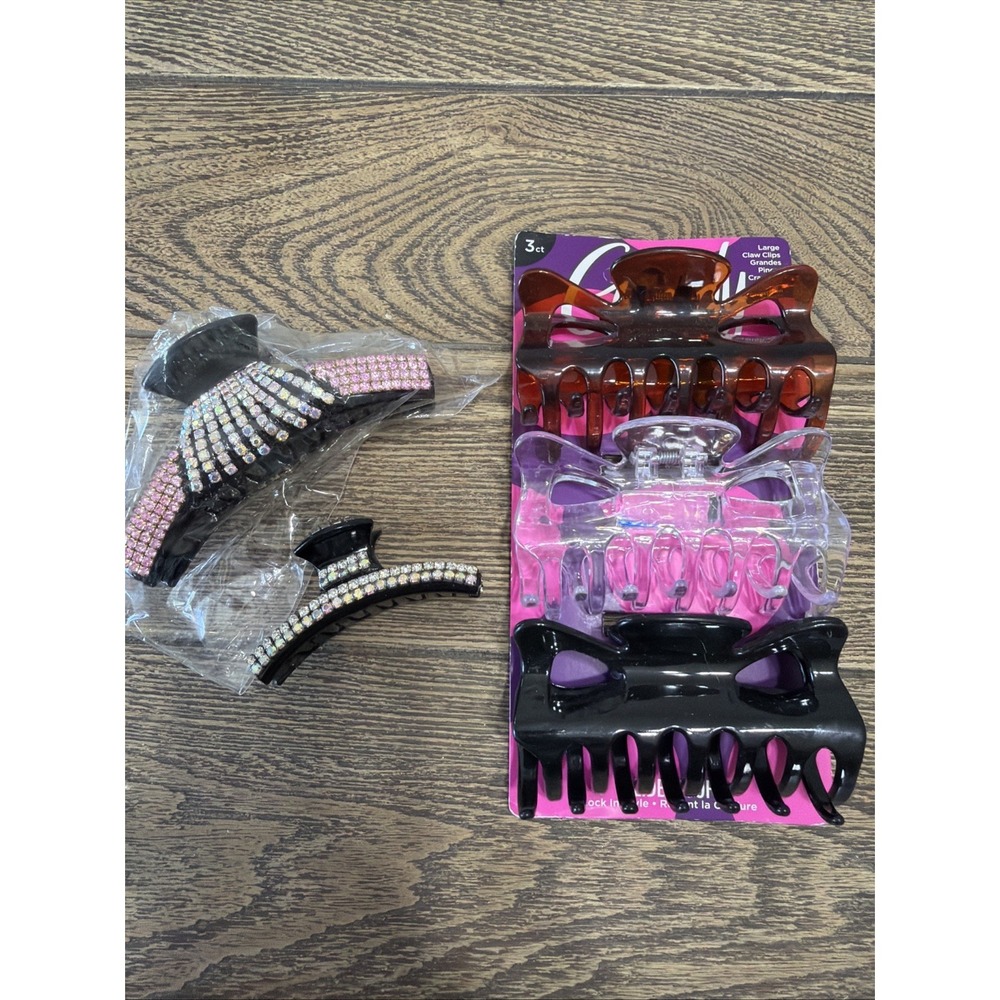 Goody Claw Clip Lot Slide Proof Large 5 Ct Pink Rhinestones New!